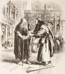 Ilustración para El Mercader de Venecia, Shylock y Tubal se encuentran en la calle, Acto III, Escena I, de 