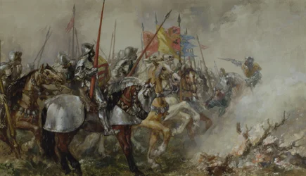 El rey Enrique V en la batalla de Agincourt, 1415