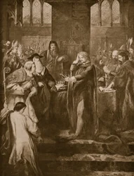 El rey Ricardo II renunciando a la corona a su primo Bolingbroke, ilustración de 