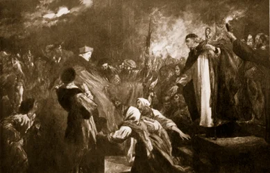 La llegada del Cardenal Wolsey a la Abadía de Leicester, 1530, ilustración de 