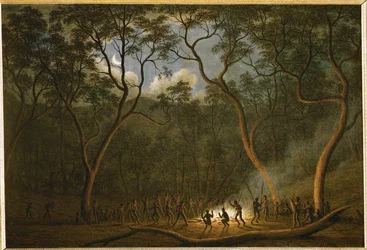 Danza a la luz de la luna de los aborígenes de Van Diemen Land, Tasmania ...