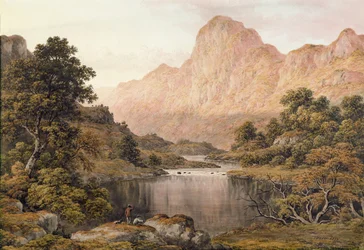 Viajeros junto a un lago en el Distrito de los Lagos