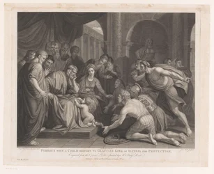 Pirro llevado ante el rey Glaucias cuando era niño para su protección. Pyrrhus cuando un niño trajo a Glaucias King of Illyria para protección (título sobre objeto) Pinturas principales de Inglaterra (título de la serie) Las pinturas más capitales de Ingla