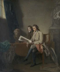 Retrato de un Hombre y un Niño mirando Grabados, c.1765-70
