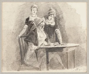 Tres en una mesa, uno sentado, 1807