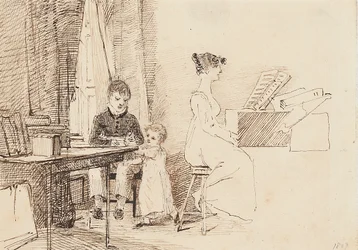 Dos niños y una mujer en el piano, 1807