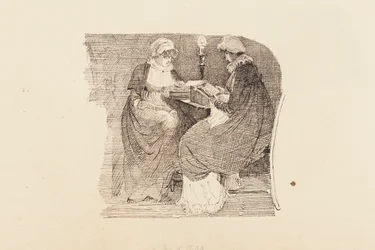 Dos mujeres leyendo a la luz de una lámpara, 1804