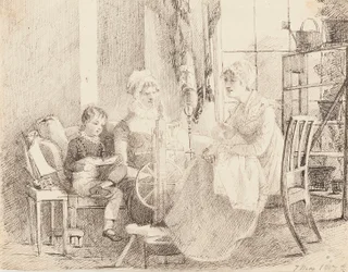 Mujeres en la rueca y un niño con un barco de juguete, 1807