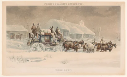 Carro con seis caballos en la nieve en un paisaje invernal Hasta la rodilla (título en el objeto) Fores incidentes con carruajes (título de la serie) Incidentes de Coaching de Fores