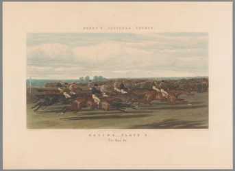 Carrera de paarden Carreras - placa 3. El Run In (título sobre el objeto) Fores nationale sporten (título de la serie) Deportes nacionales de Fore (título de la serie)