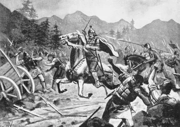 Basilio II en la batalla cerca de Setaina (litografía)