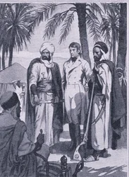 En 1853 David Livingstone con un pequeño grupo de nativos emprendió un viaje de 1000 millas a través de pantanos y bosques, Newnes Pictorial Knowledge publicado por Newnes, c.1950