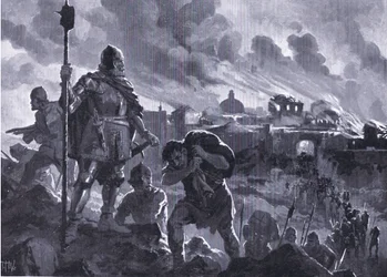 Iván el Negro incendia Zhabliak 1484, de Historia de las Naciones de Hutchinson (Volumen 4) publicado por Hutchinson, c. 1920