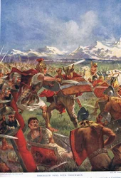 El duelo de Marcelo con Virdumaro, ilustración de la «Historia de las naciones de Hutchinson», principios del siglo XX