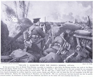 El soldado F Hamilton premiado con la DCM por detener el ataque de bombas del enemigo en julio de 1915 en Hooge