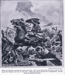 La batalla de Cannae 216 a.C. El ejército romano fue casi destruido, c.1950