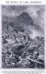 La batalla del lago Trasimeno 217 a.C. Por todas partes los romanos huían de los cartagineses, c.1950