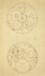 El movimiento de H.4, un cronómetro de longitud diseñado y dibujado por John Harrison, c.1760-72