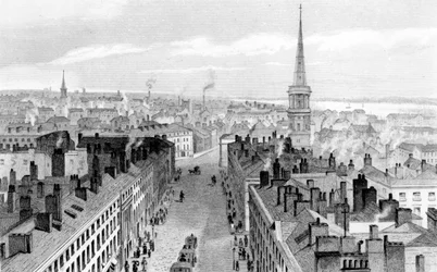 Liverpool desde el Ayuntamiento, mirando al sur, grabado por John Rogers, c.1830