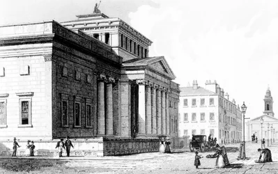 La Real Institución, Manchester, grabado por Richard Winkles, c.1836