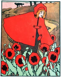 Caperucita Roja, ilustración del cuento de Charles Perrault (1628-1703) (litografía en color)