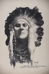 Autorretrato con tocado indio, 8 de marzo de 1939 (pluma y tinta sobre tabla)