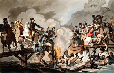 Napoleón I y el ejército francés cruzando el Berezina en noviembre de 1812