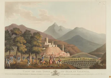 Vista de la ciudad de Briar, Valencia, grabado por Dubourg, 1814