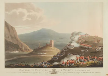 Batalla de Castalla en Valencia, 13 de abril de 1813, grabado por Dubourg, 1814