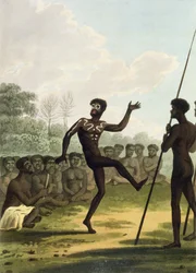 La danza, aborígenes de Nueva Gales del Sur grabado por Matthew Dubourg, pub. 1813