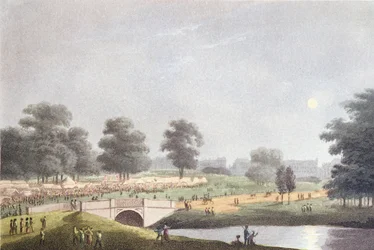 La vista de la feria en Hyde Park, grabado por Matthew Dubourg, 1 de agosto de 1814 (grabado coloreado)