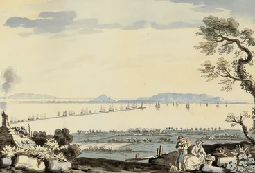 Vista de la bahía y el puerto de Dublín, colina de Howth