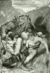 El demonio del mal, con su feroz voracidad, los agarró ávidamente