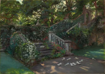 The Golden Hour: The west staircase to the upper terrace at Balcaskie, Fife (óleo sobre lienzo)