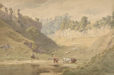 Ganado en un abrevadero en un valle, 1830-86