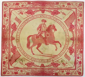 Pañuelo que representa a George Washington (1732-99) a caballo, 1777-89