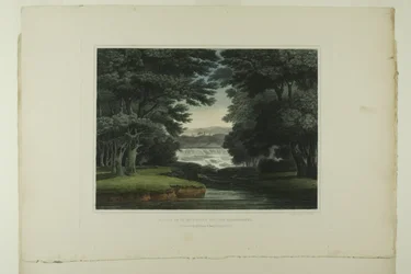 Cataratas de St. Anthony en el Mississippi, placa siete del primer número de Vistas Pintorescas del Paisaje Americano