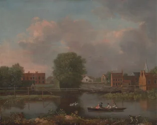 Un paisaje fluvial, posiblemente una vista desde el extremo oeste del puente de Rochester