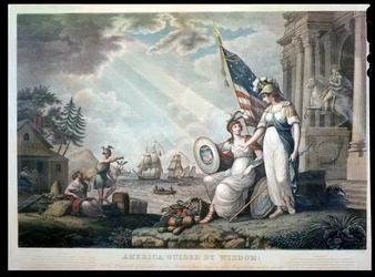 América guiada por la sabiduría, 1815 grabado por Benjamin Tanner (1775-1848)