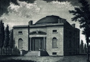 Academia de Bellas Artes de Pensilvania, grabado por Benjamin Tanner, c.1820