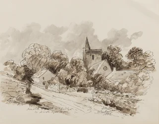 Iglesia y pueblo de Kewstoke, Weston Super Mare, Somerset, 1882