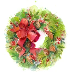 Corona de Navidad con lazo rojo