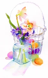 Cesta de huevos con flores