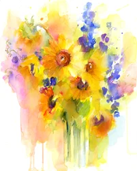 Girasoles y Delfinios