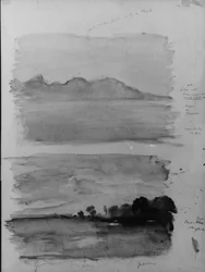 Doble estudio del amanecer, Moorea vista a través del agua, Tahití, 1891.
