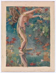 Otoño esparciendo hojas, c.1900 (acuarela)