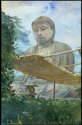 La Gran Estatua del Buda Amida en Kamakura, conocida como Daibutsu, desde el Jardín del Sacerdote