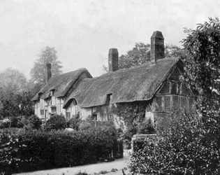 Casa de campo de Ann Hathaway (esposa de Shakespeare) en Stratford upon Avon, Inglaterra, foto c. 1890