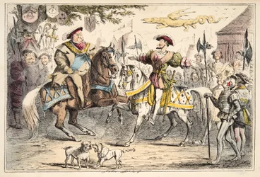 Enrique VIII encontrándose con Francisco I, de The Comic History of England, pub. 1864