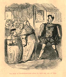 El Duque de Northumberland ofrece pelear con cualquiera de ellos, 1897